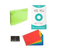 Lot 1 Classeur Polypro Souple Pour Fiches + 4 Intercalaires + 100 Fiches Bristol Blanches Petits Carreaux 125 * 200 mm+ 1 Index Adhésif (Vert)