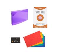 Lot 1 Classeur Polypro Transparent 10 * 15 cm + 100 Fiches Bristol Quadrillées Perforées De Couleurs + 4 Intercalaires + 1 Index Adhésif Blumie (Violet)