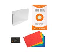 Lot 1 Classeur Polypro Transparent 125 * 200 mm + 100 Fiches Bristol Quadrillées Perforées + 4 Intercalaires + 1 Index Adhésif Blumie (Transparent + Couleurs)