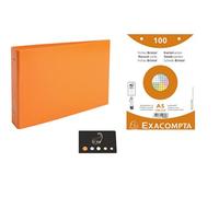 Lot 1 Classeur Pour Fiches + 100 Fiches Bristol A5 Quadrillées Perforées Couleurs Assorties + 1 Index Adhésif Blumie (Orange)