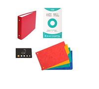 Lot 1 Classeur Pour Fiches + 4 Intercalaires + 100 Fiches Bristol 125 * 200 Petits Carreaux + 1 Index Adhésif Blumie (Rouge)