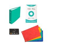 Lot 1 Classeur Pour Fiches + 4 Intercalaires + 100 Fiches Bristol 125 * 200 Petits Carreaux + 1 Index Adhésif Blumie (Vert)