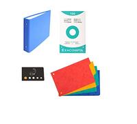 Lot 1 Classeur Pour Fiches + 4 Intercalaires + 100 Fiches Bristol 125 * 200 Petits Carreaux + 1 Index Adhésif Blumie (Bleu Ciel)