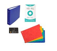 Lot 1 Classeur Pour Fiches + 4 Intercalaires + 100 Fiches Bristol 125 * 200 Petits Carreaux + 1 Index Adhésif Blumie (Bleu Foncé)