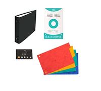 Lot 1 Classeur Pour Fiches + 4 Intercalaires + 100 Fiches Bristol 125 * 200 Petits Carreaux + 1 Index Adhésif Blumie (Noir)