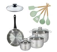 Lot 1 Poêle 24cm avec couvercle Généva et 3 Faitouts 16/20/24cm avec 5 ustensiles Océan Fackelmann