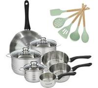 Lot 1 Poêle 28cm, 3 Faitouts 16/20/24cm et 3 Casseroles 12/16/20cm Fackelmann Généva avec 5 ustensiles Océan