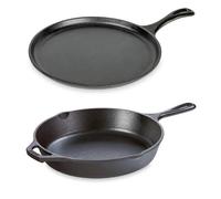 Lot 1 poêle avec poignées et 1 crêpière en fonte 26 cm Lodge