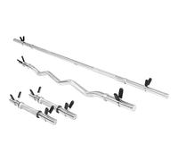 Lot : 1 x barre longue de 170cm + 1 barre curl de 120cm + 2 barres courtes de 35cm, diamètre 30mm avec stop disques