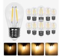 Lot 10 Ampoules LED Double Filament Allongées Dimmables - 2W - Ampoule Led Transparente Culot E27 Dimmable - Ampoules Led Filament Blanc Chaud à Intensité Variable pour Guirlande Guinguette IP65