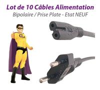 Lot 10 Câbles Alimentation Secteur PC Mac Portable Bipolaire Prise Plate NEUF