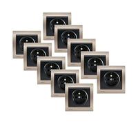 LOT 10 Prise 2P+T Anthracite Delta Iris + Plaque Métal Champagne