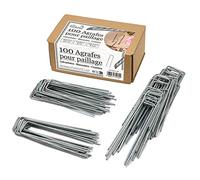 Lot 100 agrafes Acier Galvanisé Crantées Ø4mm Longueur 20cm Largeur 5cm - Agrafes Paillage, Fixation grillage et filets