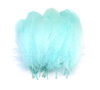 Lot 100 plumes colorées pour travaux manuels,plumes d'oie pour bricolage,masques,chapeaux,boucd'oreilles,accessoires pour cheveux,attrape-rêves,mariage,carnaval,fête,décoration 12 à 18 cm,bleu bébé
