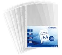 Lot 1000 Pochettes Perforées A4 Transparentes 40 Microns - Pochettes Plastiques Grainées pour Classeur 2 3 4 Anneaux - Ouverture Haut - Capacité 20 Feuilles