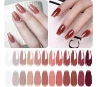 Lot 12 Vernis Semi-Permanent, Jelly Crystal Translucide 12 Couleurs Naturelle Doux Rose, Dordeaux Rouge, Nude, Beige, Abricot Naturelle Gel Polish Nail Art Kit De Diy Manucure Coffret 8ml