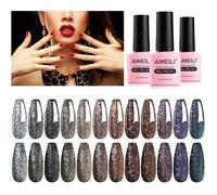 Lot 12pcs vernis gel paillettes platine, sparkly shiny métallique UV LED soak off sans HEMA longue durée nail art 8ml moderne