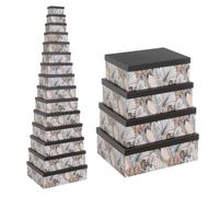 Lot 15 boîte de rangement avec couvercle de différentes tailles,caisse de rangement en carton-tissu imprimé déco plumes