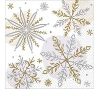 Lot 16 Serviettes Papier Flocon de neige brillant 25 x 25 cm