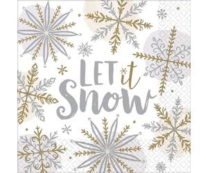 Lot 16 Serviettes Papier Flocon de neige brillant 33 x 33 cm