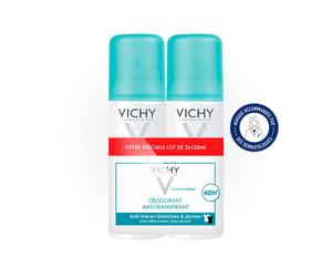 LOT*2 Aérosol anti transpirant 48h, Anti-Traces, effet carton Déodorant 2x125 ml