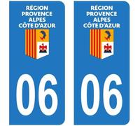 Lot 2 Autocollants Stickers plaque immatriculation voiture auto département 06 Alpes-maritimes Logo Région Provence-Alpes-Côte