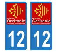 Lot 2 Autocollants Stickers plaque immatriculation voiture auto département 12 Aveyron Logo Région Occitanie