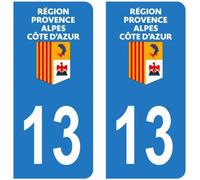 Lot 2 Autocollants Stickers plaque immatriculation voiture auto département 13 Bouches-du-Rhône Logo Région PACA