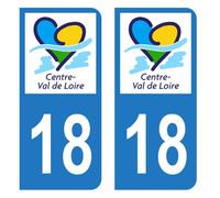Lot 2 Autocollants Stickers plaque immatriculation voiture auto département 18 Cher Logo Région Centre-Val de Loire