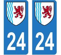 Lot 2 Autocollants Stickers plaque immatriculation voiture auto département 24 Dordogne Logo Région Nouvelle-Aquitaine