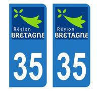 Lot 2 Autocollants Stickers plaque immatriculation voiture auto département 35 Ille-et-Vilaine Logo Région Bretagne