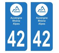 Lot 2 Autocollants Stickers plaque immatriculation voiture auto département 42 Loire Logo Région Auvergne-Rhône-Alpes
