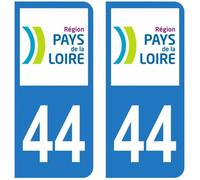 Lot 2 Autocollants Stickers plaque immatriculation voiture auto département 44 Loire-Atlantique Logo Région Pays de la Loire