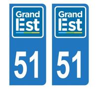 Lot 2 Autocollants Stickers plaque immatriculation voiture auto département 51 Marne Logo Région Grand Est