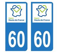 Lot 2 Autocollants Stickers plaque immatriculation voiture auto département 60 Oise Logo Région Hauts-de-France