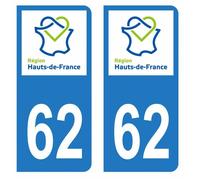 Lot 2 Autocollants Stickers plaque immatriculation voiture auto département 62 Pas-de-Calais Logo Région Hauts-de-France