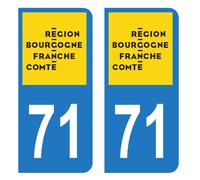Lot 2 Autocollants Stickers Plaque Immatriculation Voiture Auto Département 71 Saône-Et-Loire Logo Région Bourgogne-Franche-Comté