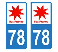 Lot 2 Autocollants Stickers plaque immatriculation voiture auto département 78 Yvelines Logo Région Ile-de-France