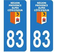 Lot 2 Autocollants Stickers plaque immatriculation voiture auto département 83 Var Logo Région Provence-Alpes-Côte d'Azur