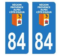 Lot 2 Autocollants Stickers plaque immatriculation voiture auto département 84 Vaucluse Logo Provence-Alpes-Côte d'Azur