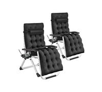 Lot 2 bains de soleil pliables réglables en continu en textilène noir