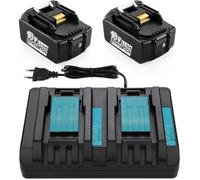Lot 2 batteries 18V 5 0Ah Makita + chargeur DC18RD DC18RC DC18RA compatibles BL1860 BL1850 BL1840 BL1830