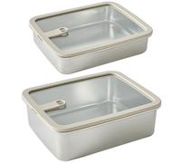Lot 2 boîtes de conservation rectangulaires en inox avec couvercles en verre 1,7 L et 2,4 L compatibles micro-ondes Mathon