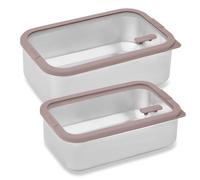 Lot 2 boîtes de conservation rectangulaires en inox avec couvercles en verre 1 L et 1,65 L compatibles micro-ondes Mathon