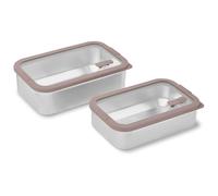 Lot 2 boîtes de conservation rectangulaires en inox avec couvercles en verre 700 ml et 1L compatibles micro-ondes Mathon