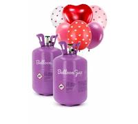Lot 2 Bouteilles Hélium pour Ballons XL - Jusqu’à 100 Ballons - + 6 Ballons Cœur Rouge Inclus - Bonbonne Hélium Jetable Gonflage Ballons Flottants Anniversaire, Mariage, Fête, Saint-Valentin