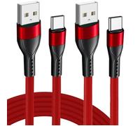 Lot-2 Câble USB-C 1M Charge Rapide 3A pour OPPO Find X3 X5 Pro Reno 8 Lite A16 A53 A53S A54 A94 - Nylon Tressé Rouge