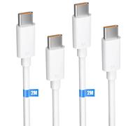 Lot-2 Câble USB-C vers USB-C 65W 6A Rapide pour Redmi 13C, 14C, Redmi Note 14, Note 13 4G/5G, Note 12, 11/11S - 2M Blanc - E.F.Connection