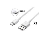 PHONILLICO Lot de 2 Cables Compatible avec Huawei HONOR VIEW 20 / HONOR VIEW 10 / HONOR PLAY/HONOR 10 / HONOR 9 / HONOR 8 - [Pack 2] Cable Chargeur USB-C Nylon Tressé Argent Blanc 1 Metre