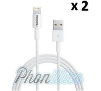 Lot 2 Cables USB Chargeur Blanc compatible Apple iPhone SE - Phonillico®